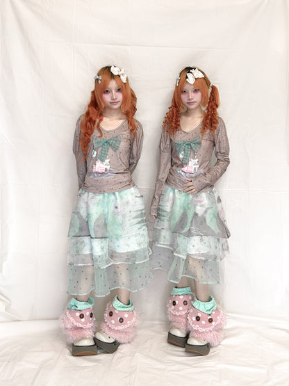 YJM with biubiu - Kawaii Layered Tulle Skirt Mint Smoke skirt YJM with biubiu