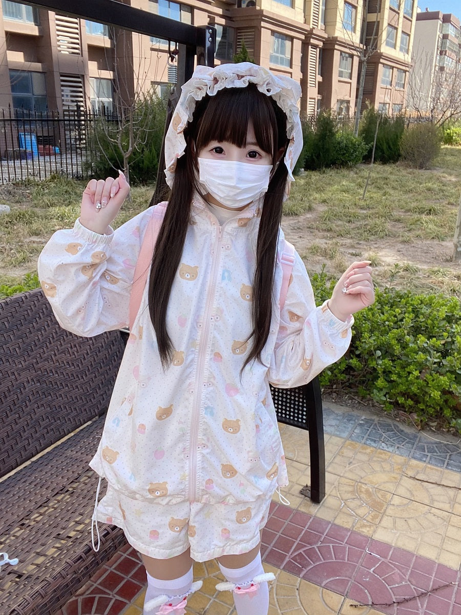 Kawaii Summer Set – UV Jacket & High-Waist Shorts set Blurred Bear