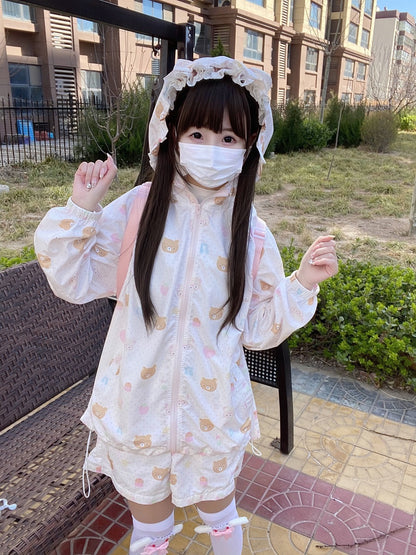 Kawaii Summer Set – UV Jacket & High-Waist Shorts set Blurred Bear