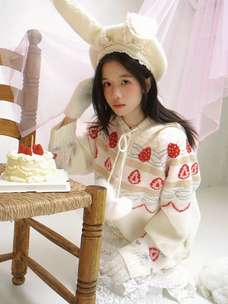 Daytoday Everyday Institute - Girly Mohair Knit Cardigan Strawberry Cake cardigan daytoday everyday institute