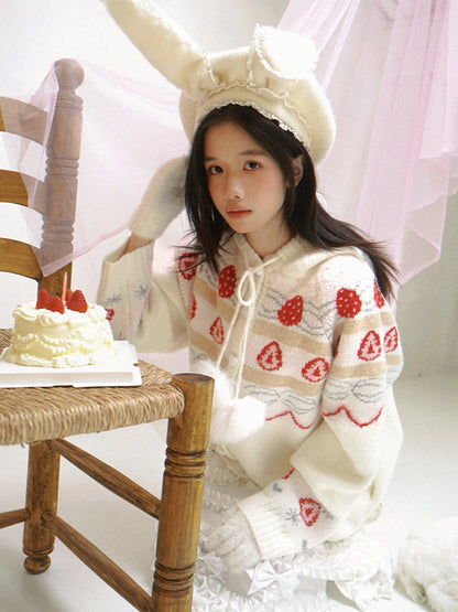 Daytoday Everyday Institute - Girly Mohair Knit Cardigan Strawberry Cake cardigan daytoday everyday institute