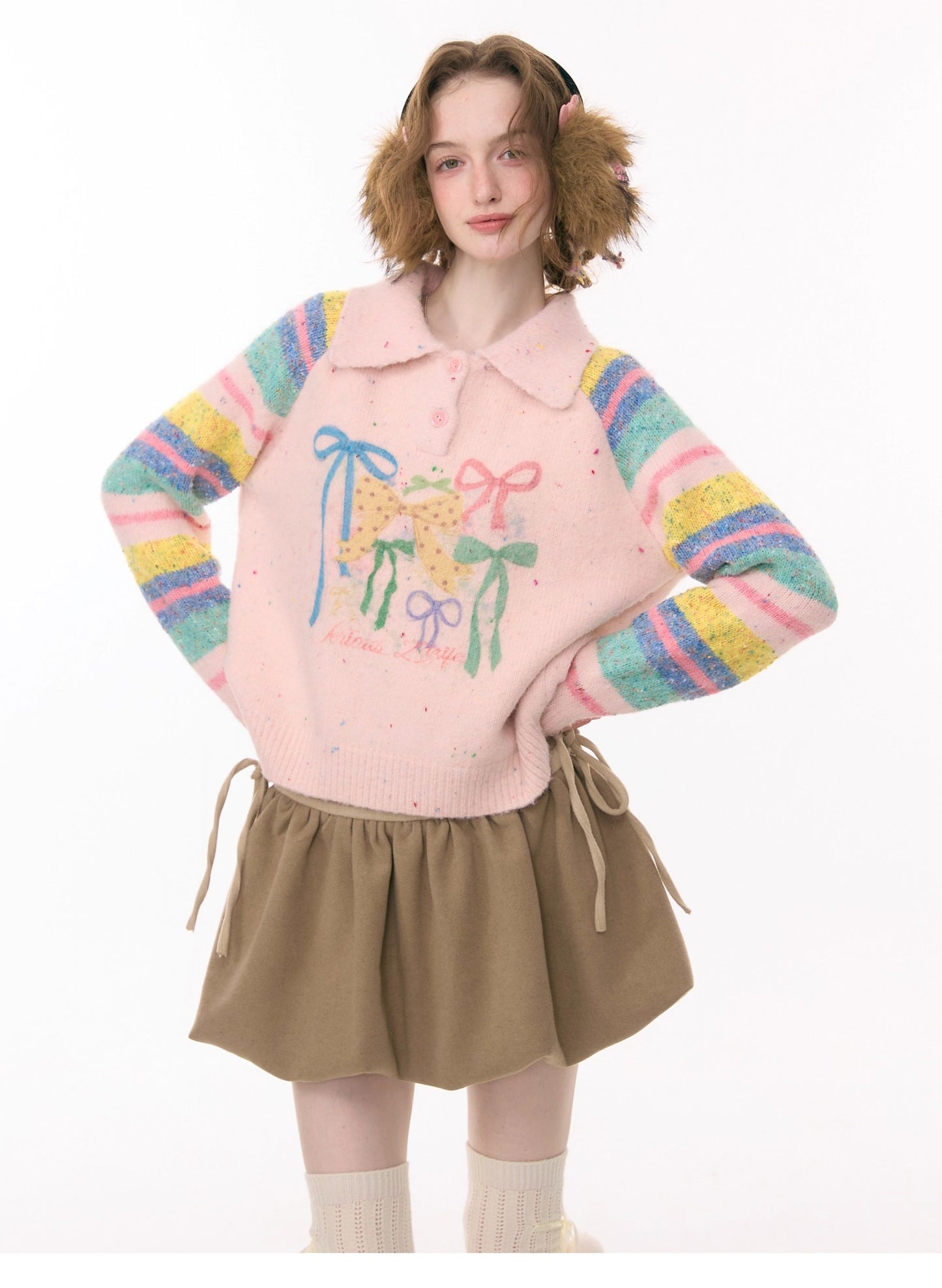 ziziFei - Girly Kei Rainbow Polo Knit Sweater sweater ziziFei