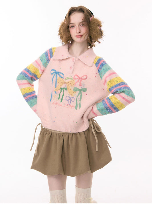 ziziFei - Girly Kei Rainbow Polo Knit Sweater sweater ziziFei