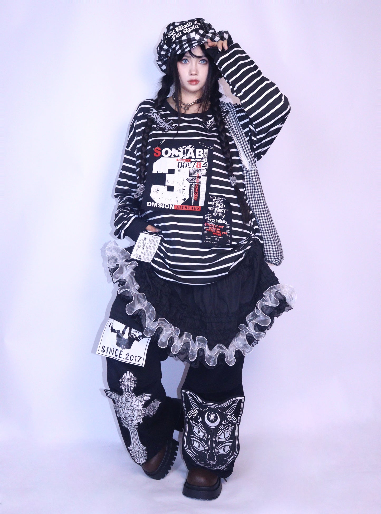 Leerroo - Y2K Sweet Punk Ruffle Skirt Elastic Waist A-Line Long Skirt skirt Leerroo