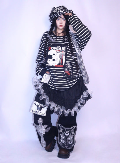 Leerroo - Y2K Sweet Punk Ruffle Skirt Elastic Waist A-Line Long Skirt skirt Leerroo