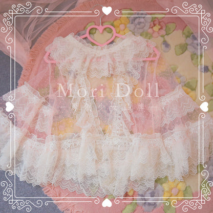 Mori Doll - Sheer Lace Flared Sleeve Blouse blouse Mori Doll Pink S