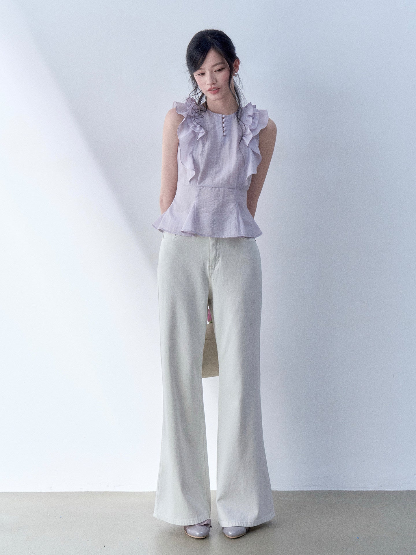 SOS SEAMSTRESS - Lilac Ruffle Crop Top shirt SOS SEAMSTRESS