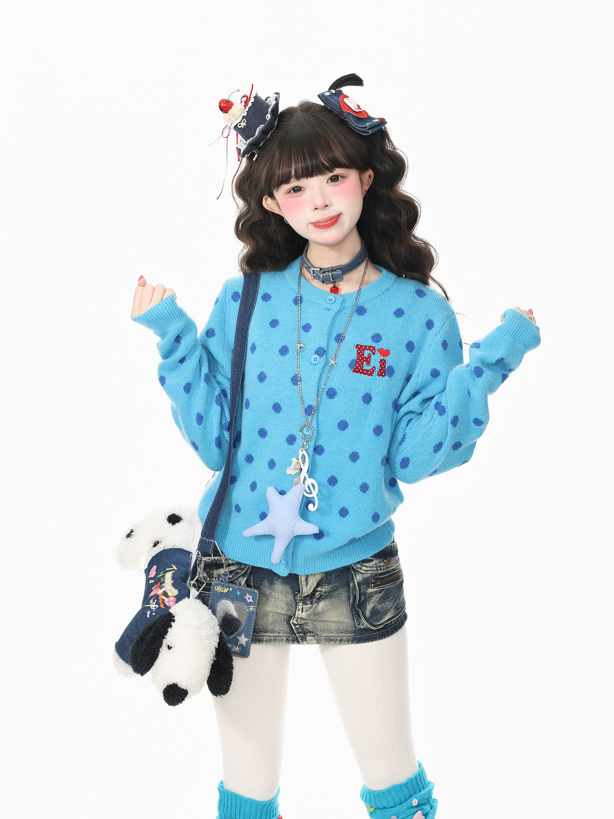 Kawaii Polka Dot Knit Cardigan Sweater cardigan Languid Park