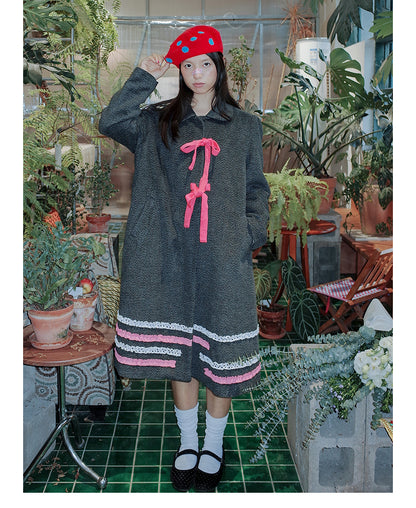 UnsocialNight - Kawaii Bow Dot Wool Coat coat UnsocialNight