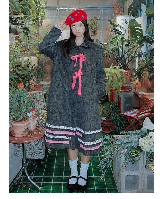 UnsocialNight - Kawaii Bow Dot Wool Coat coat UnsocialNight