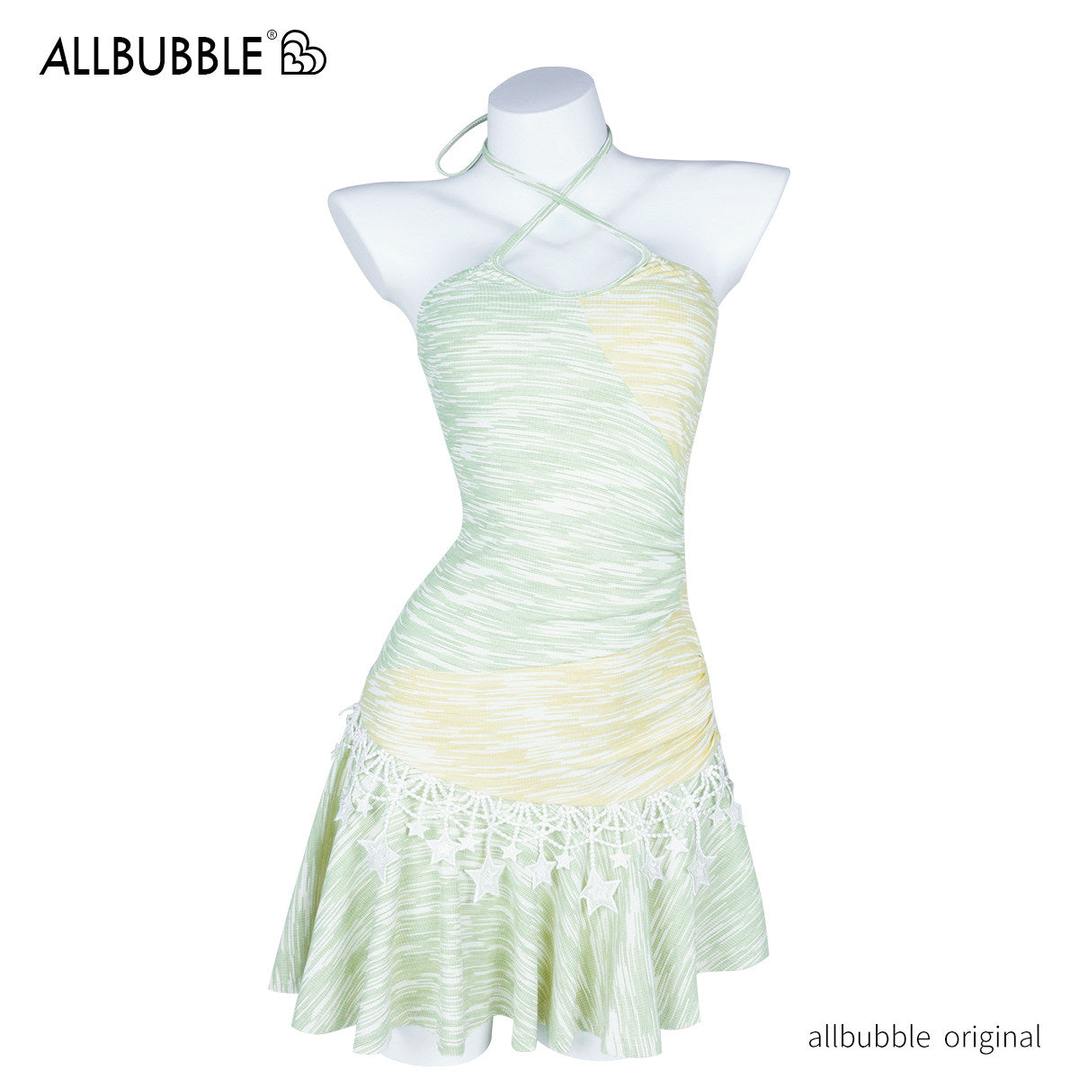 Allbubble - Yellow Green Star Halter Dress dress Allbubble S
