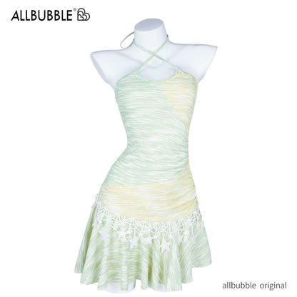 Allbubble - Yellow Green Star Halter Dress dress Allbubble S