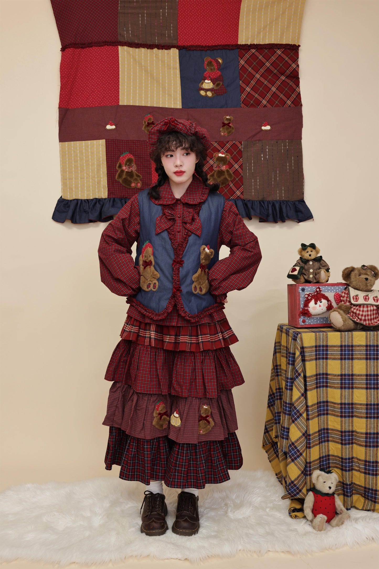 SemenCoicis - Kawaii Vest Plaid Lace Teddy Rabbit Vest vest SemenCoicis