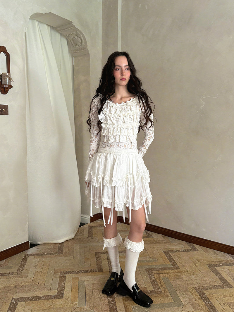 daytoday Everyday Institute - Kawaii Lace Long Sleeve Top Stretch blouse daytoday everyday institute