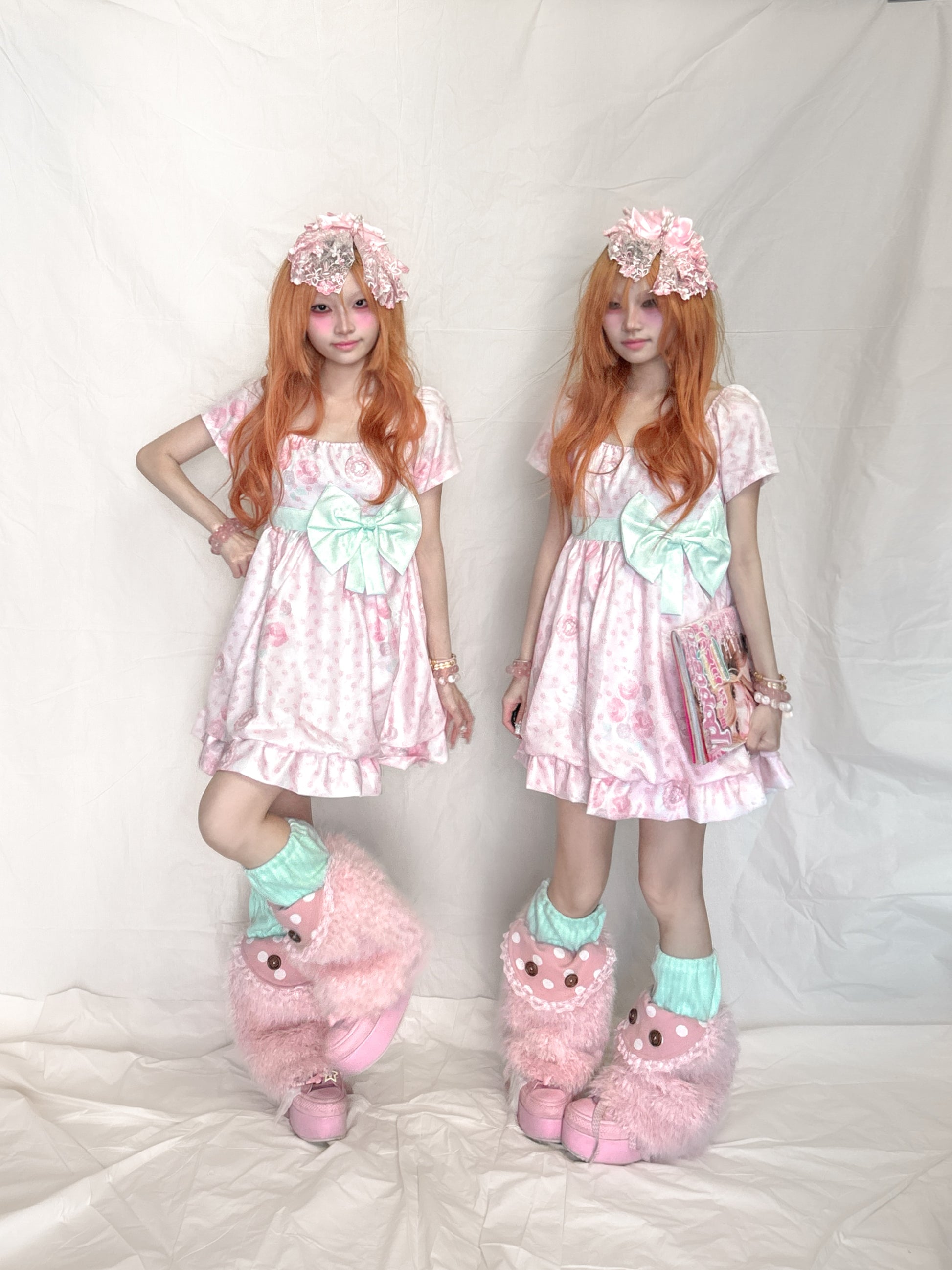 YJM with biubiu - Mint Floral Vintage Chiffon Dress dress YJM with biubiu