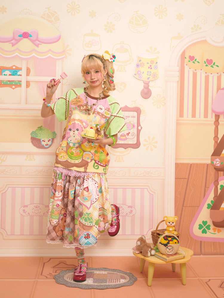 Lutra Jump - Decora Kei Bear Print Patchwork Skirt skirt Lutra Jump