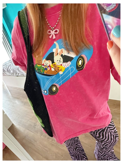 BunnyBunnyGun - Decora Kei Cartoon Print Loose Cotton T-Shirt tshirt bunnybunnygun