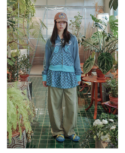 UnsocialNight - Kawaii Hooded Sweatshirt & Skirt Set Blue Dots set UnsocialNight