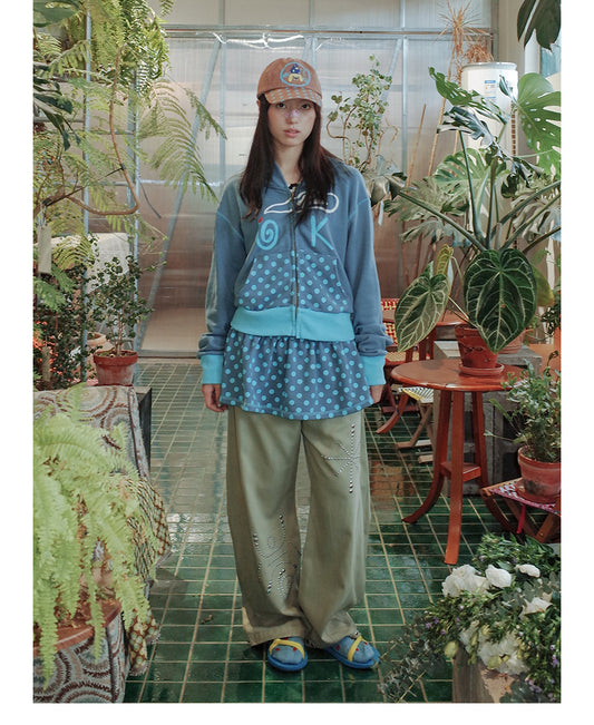 UnsocialNight - Kawaii Hooded Sweatshirt & Skirt Set Blue Dots set UnsocialNight