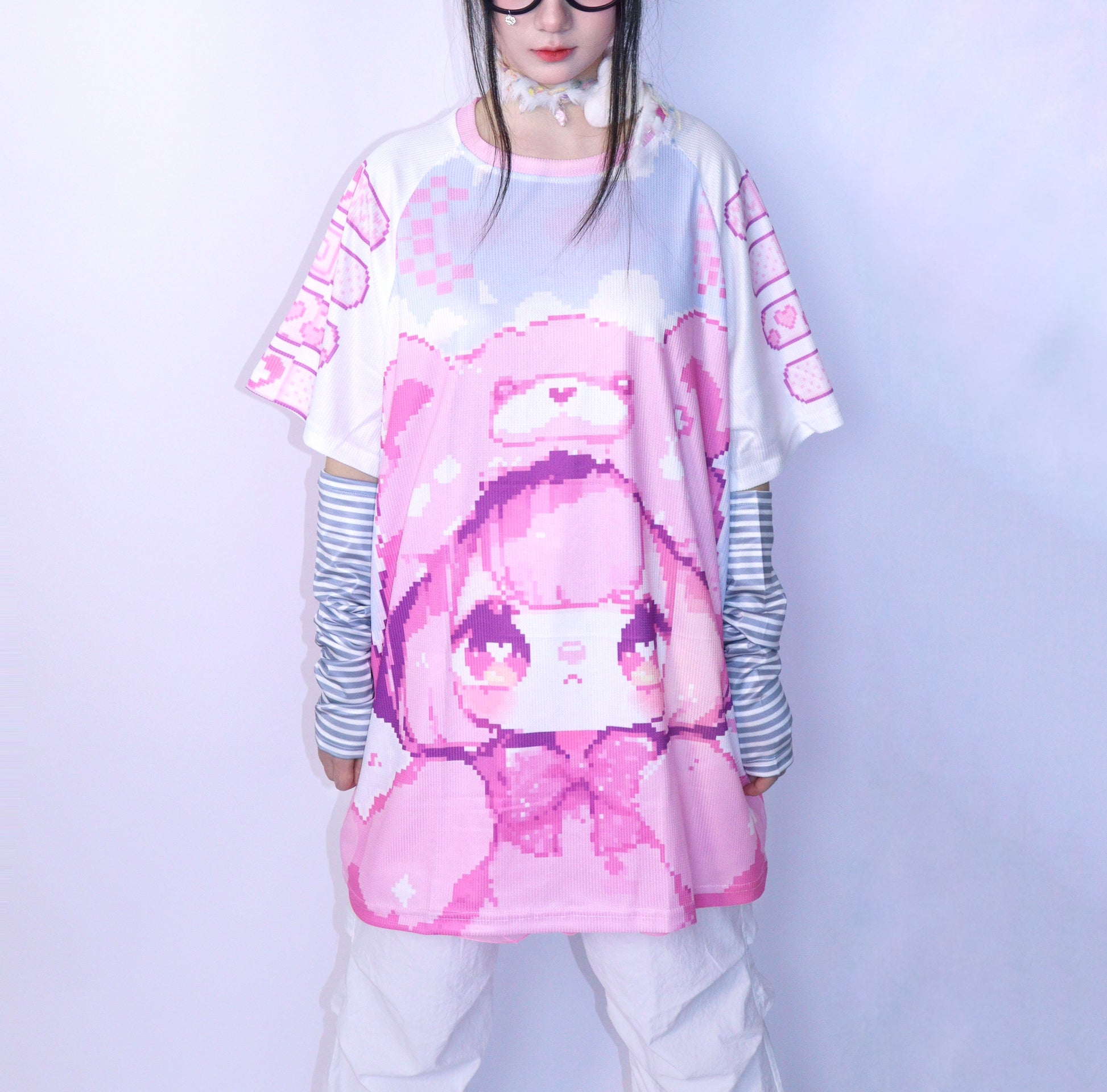 LEERROO - Y2K Decora Alt Graphic Tee with Strawberry Bear Print tshirt Leerroo