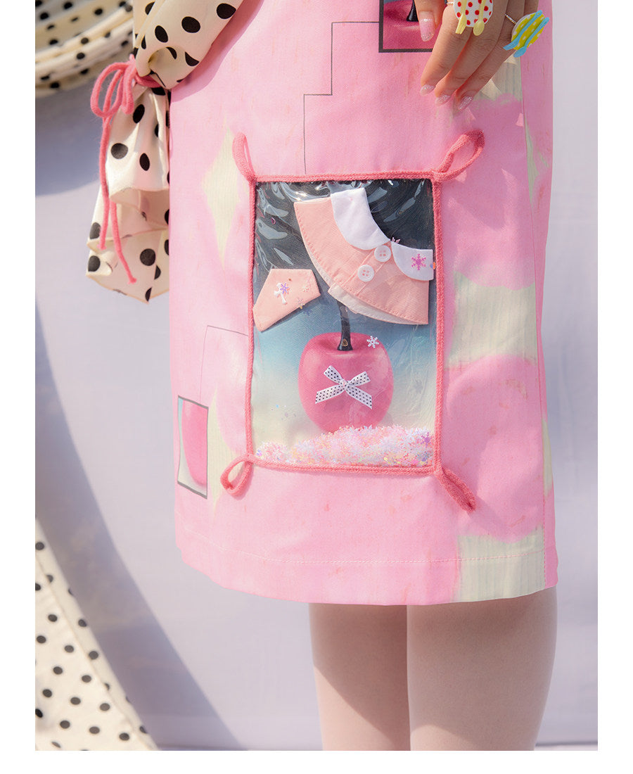 UnsocialNight - Pink Itabag Print Midi Skirt skirt UnsocialNight