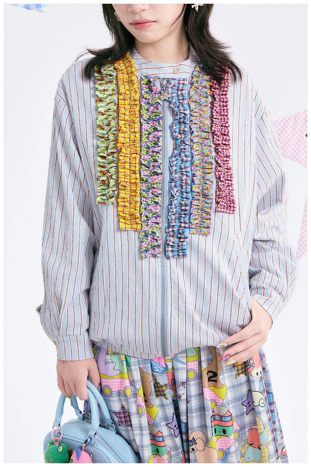 tntntutu - Blue Stripe Colorful Ruffle Collar Jacket jacket tntntutu