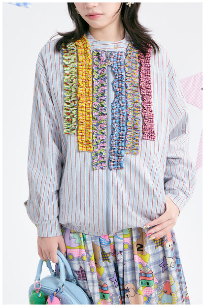 tntntutu - Blue Stripe Colorful Ruffle Collar Jacket jacket tntntutu