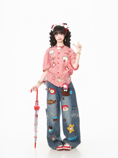Languid Park - Plaid Embroidered Oversized Short Sleeve Shirt shirt Languid Park