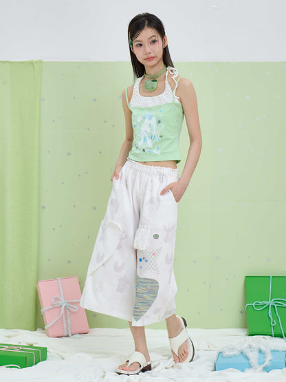 Moon Meadow - Patchwork Wide Leg Capri Pants shorts Moon Meadow