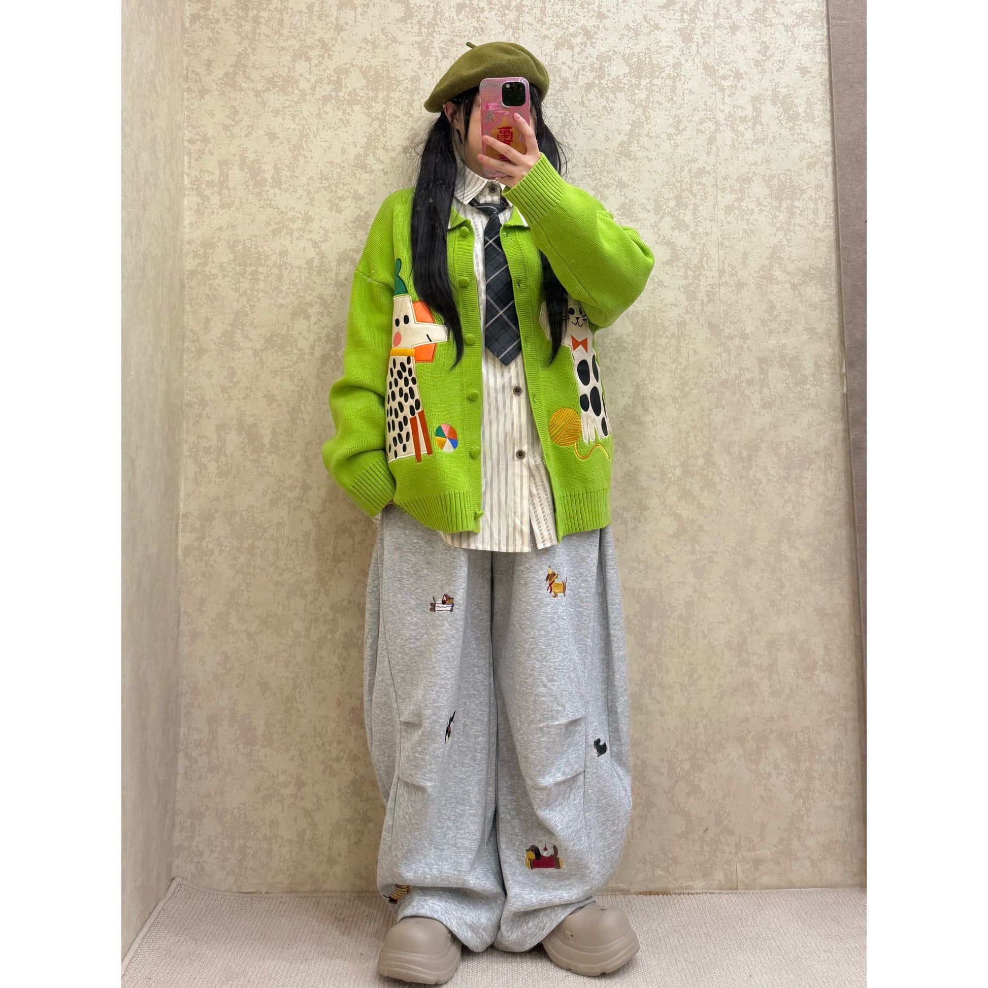 BIBULU - Kidcore Embroidered Cat Vintage Knit Cardigan cardigan BIBULU