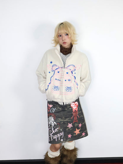 OurHappy - Cake Embroidered Fleece Jacket coat Our Happy