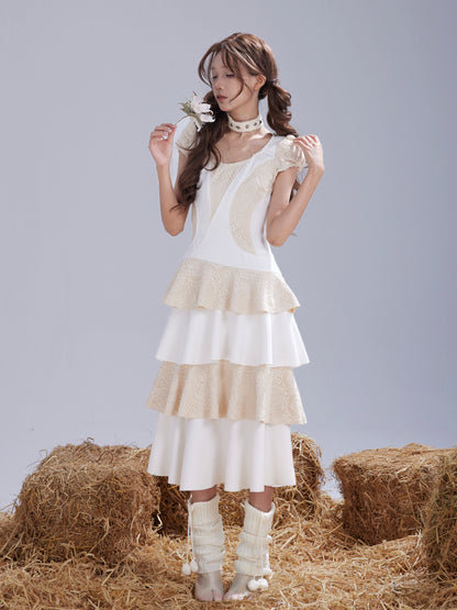 Rose Island - Girly Kei Lace Patchwork Dress dress Rose island White S
