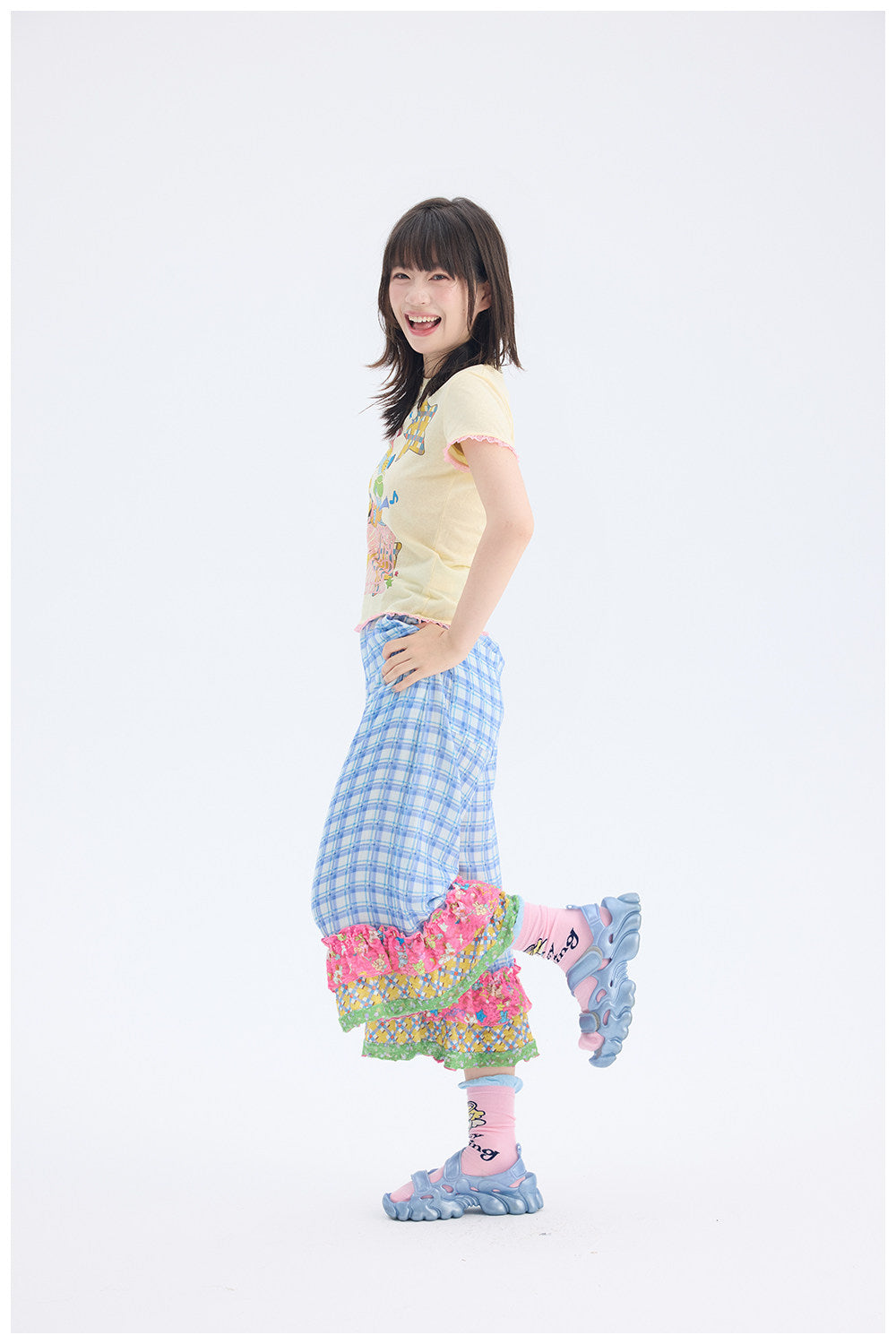 tntntutu - Blue Plaid Patchwork Pants | Fairy Kei Kawaii Harajuku Vintage Trousers pants tntntutu