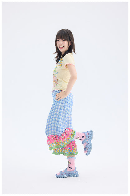 tntntutu - Blue Plaid Patchwork Pants | Fairy Kei Kawaii Harajuku Vintage Trousers pants tntntutu