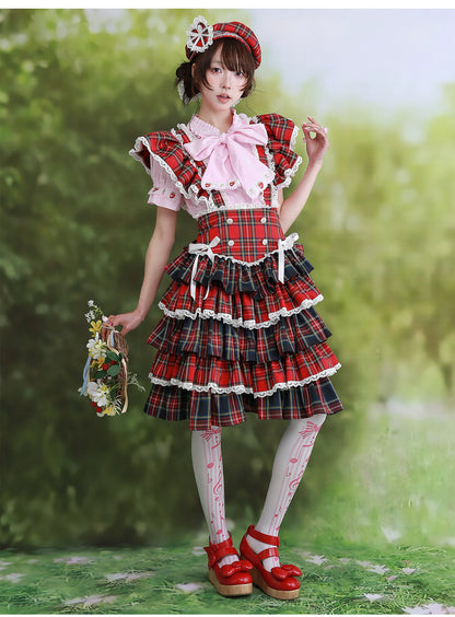 SOS MEME CLUB - Red Suspender Puff Dress dress SOS MEME CLUB S