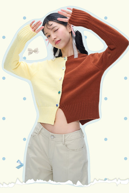 MOF Gift - HalfHalf Patchwork Knit Cardigan Panel cardigan MOF Gift