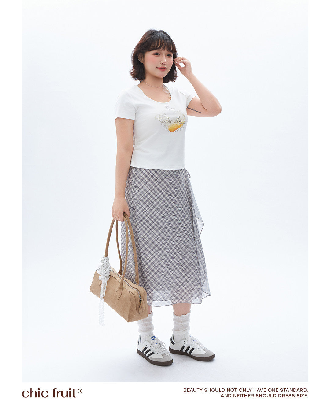 CHIC FRUIT - Asymmetric Mesh Plaid Skirt skirt Chic Fruit