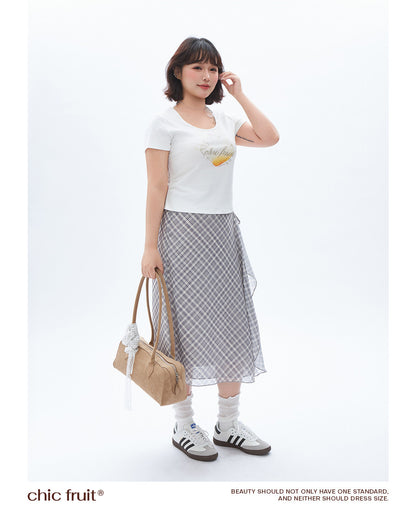 CHIC FRUIT - Asymmetric Mesh Plaid Skirt skirt Chic Fruit