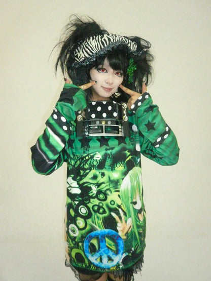 ki00bi00 - Green Stripe Print Long Sleeve Top