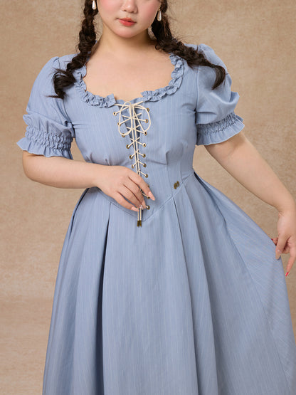 LaceMade - French Style Striped Short Sleeve Dress Plus Size dress LaceMade