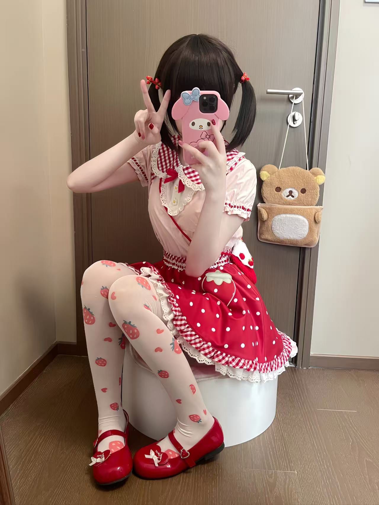Bunny Planet - Red Strawberry Polka Dot Dress Set dress bunnyplanet