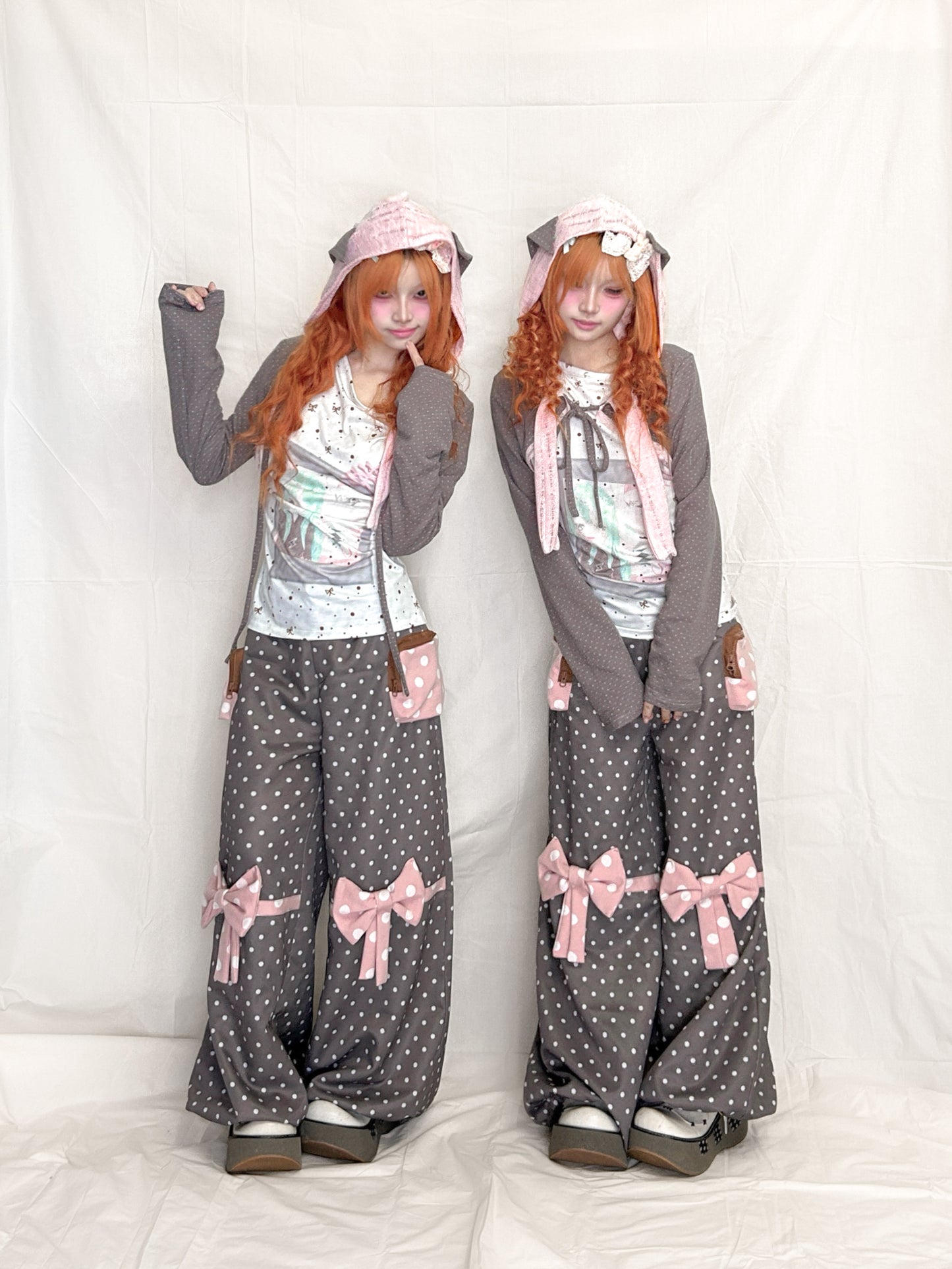 YJM with biubiu - Bunny Ear Polka Dot Hoodie Poncho jacket YJM with biubiu