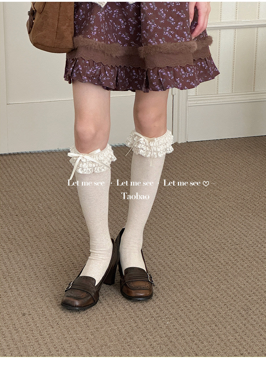 LET ME SEE - Schoolgirl Lace Bow Crew Socks sock let me see