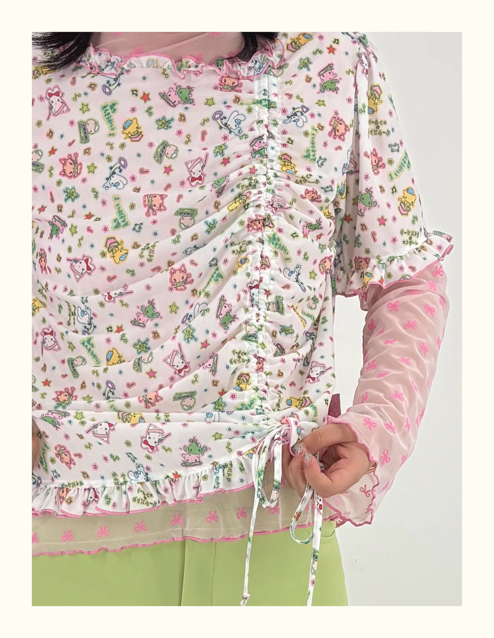 Shishihshop Puff Sleeve Drawstring Tee | Harajuku Stretchy Kawaii T-shirt tshirt shishihshop