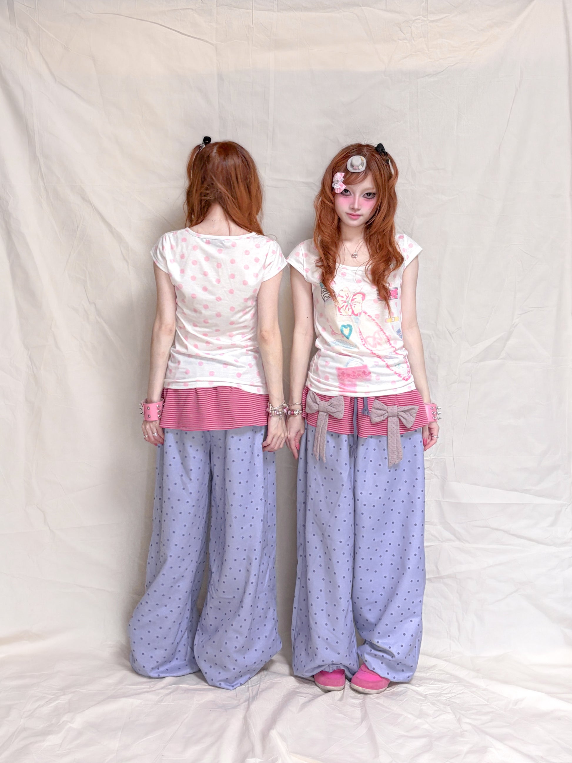 YJM with biubiu - Berry Jam Bow Stripe Pants pants YJM with biubiu