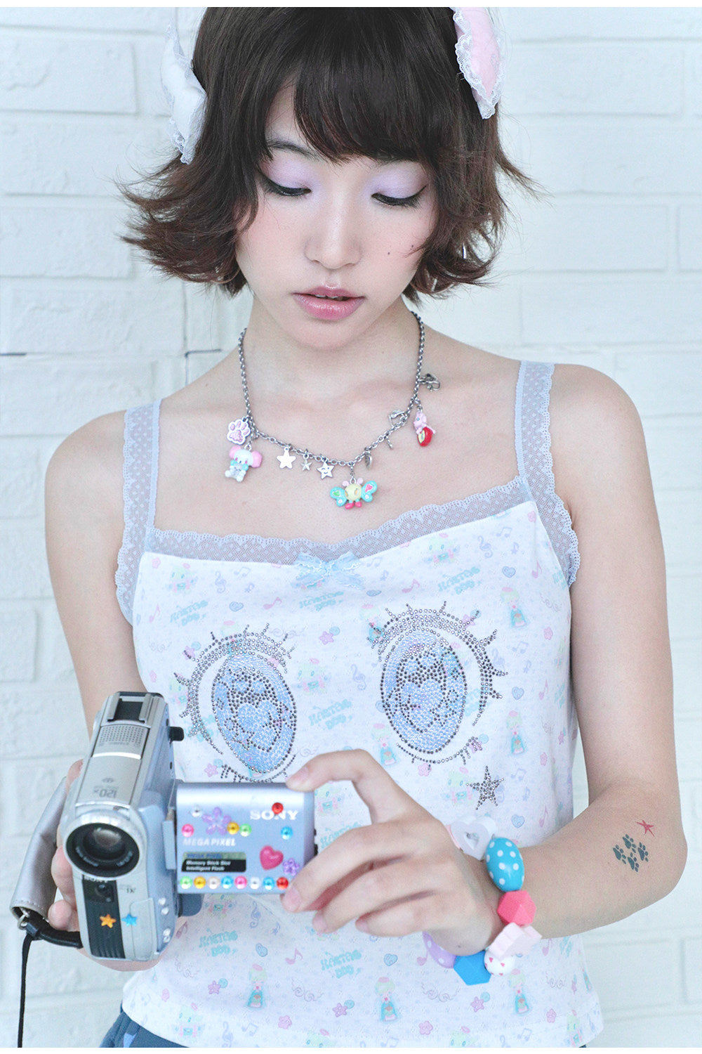 Hashtag DDD - Cartoon Eye Rhinestone Lace Cami camisole Hashtag DDD