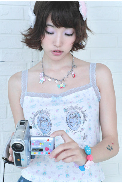Hashtag DDD - Cartoon Eye Rhinestone Lace Cami camisole Hashtag DDD