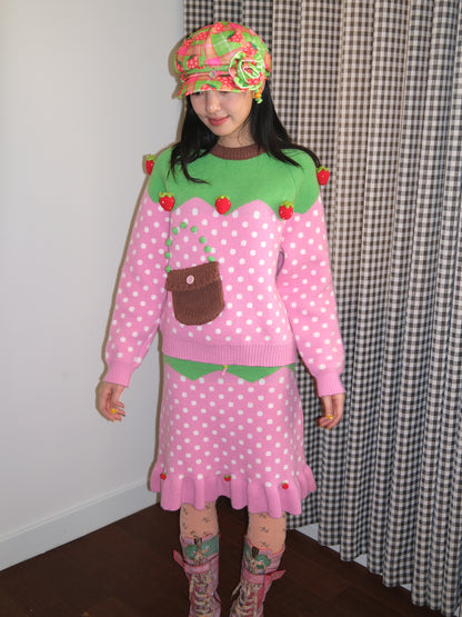 FRUITS - Kawaii Strawberry Polka Dot Knit Skirt skirt Fruits
