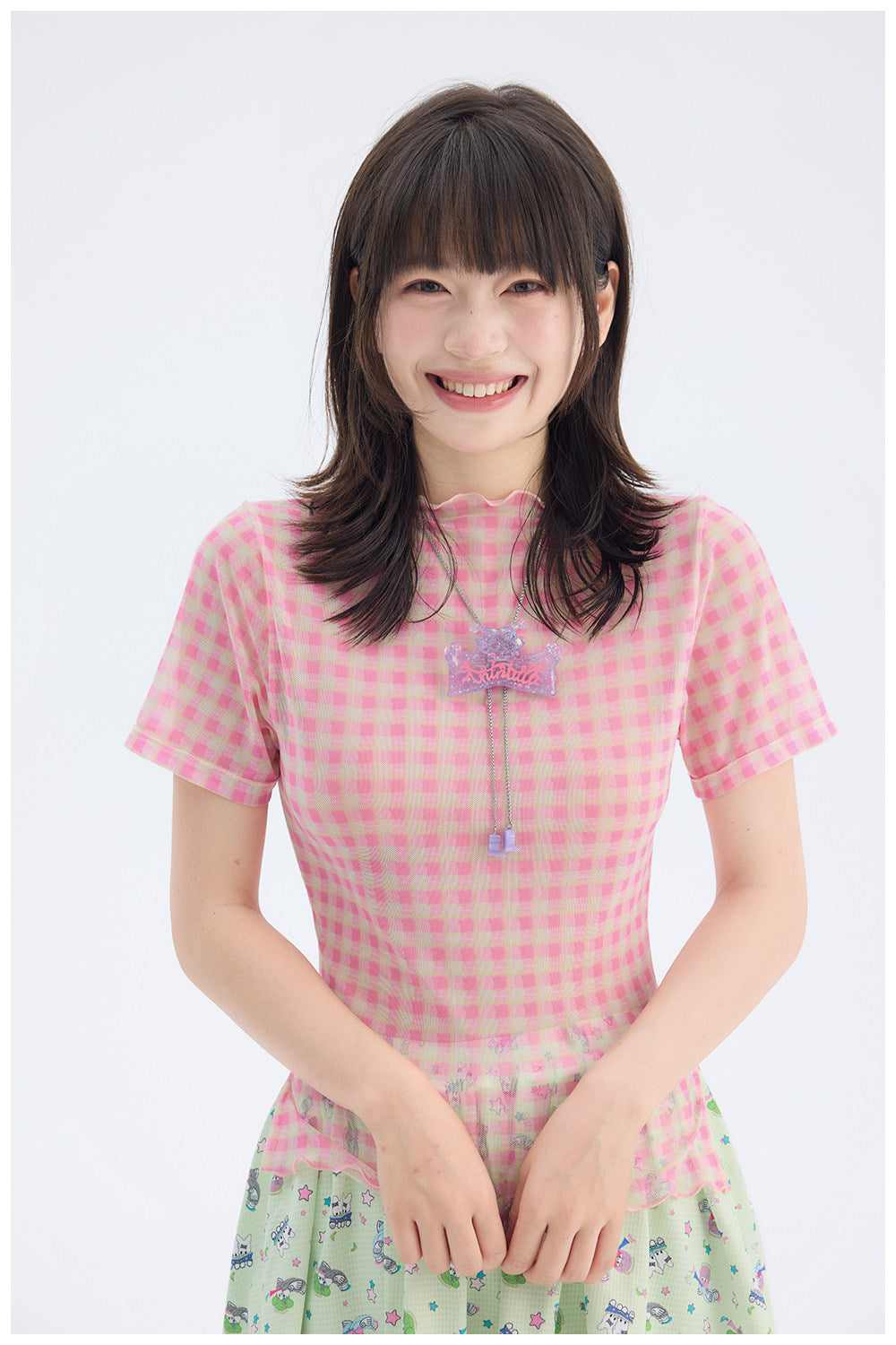 tntntutu - Pink Plaid Mesh Top | Fairy Kei Kawaii Harajuku Layering Shirt tshirt tntntutu