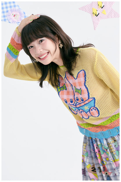 tntntutu - Yellow Bunny Jacquard Open Knit Sweater sweater tntntutu